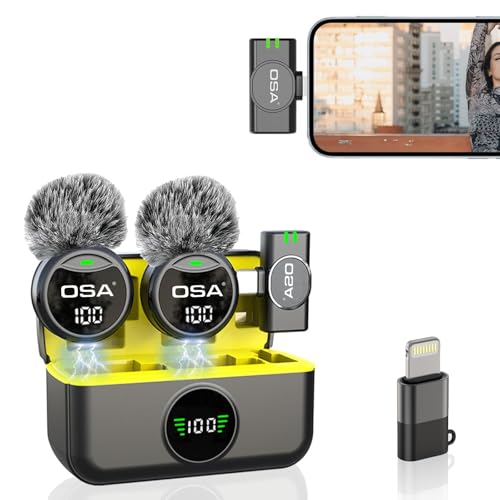 OSA Micrófono inalámbrico para iPhone, cámara Android, Mini micrófono con reducción de Ruido, microfono inalambrico Solapa para iPhone 15/16, grabación de Video, Vlog, Tk, Estuche de Carga de 40 H