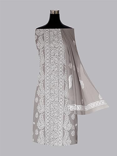 Image of Ada Hand Embroidered Lucknowi Chikankari Unstitched Georgette Salwar Suit with Dupatta for Women - Dress Material 3990