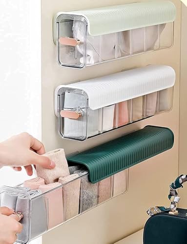 Image of Wall Mounted Socks & Innerwear Organizer for Wardrobe | Pull Out Storage Box for Socks, Underwear, Bra & Hanky | Space Saving Wardrobe Organizer for Cupboard | Self Adhesive Hanging Storage Rack (3)