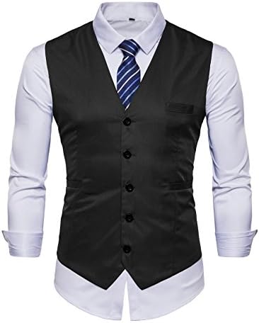DONSON Mens Business Suit Dress Vests Slim Fit Formal Tuxedo Vest with Blue Striped Necktie, Black, Medium