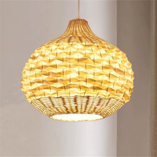 LQZCXMF Lámpara Colgante Boho De Bambú Con Pantalla De Ratán Tejido A Mano De 42 Cm (16,5') Lámpara Colgante Ajustable De Una Luz Para Isla De Cocina, Comedor O Estilo Rústico (1 Unidad)