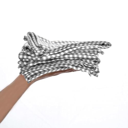 Image of 4 Pack Gingham Check Kitchen Dish Towels 16x26 Inches, Absorbent & Durable, Washable, Hand Tea Towels with Hanging Loop - Ideal for Restaurants & Home Kitchens, Grey White