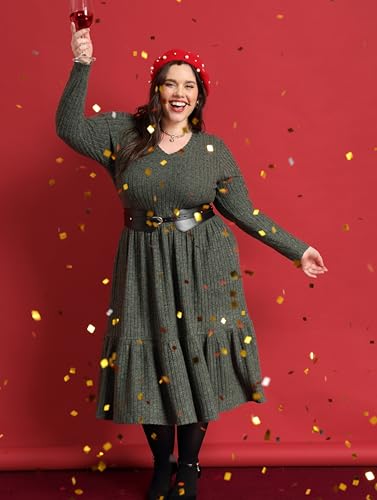 Image of RITERA Plus Size Dresses for Curvy Women Summer Spring Womens Dress V Neck Short Sleeve Casual Dress with Pockets XL-5XL