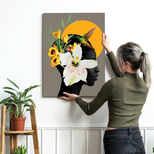 Image of PAINTINGMANTRA Stretched Modern Canvas Wall Art Painting, Marigold Back Girl Artwork for Living Room, Home, Bedroom, Office Decoration (Set of 1, 16x22 Inch)