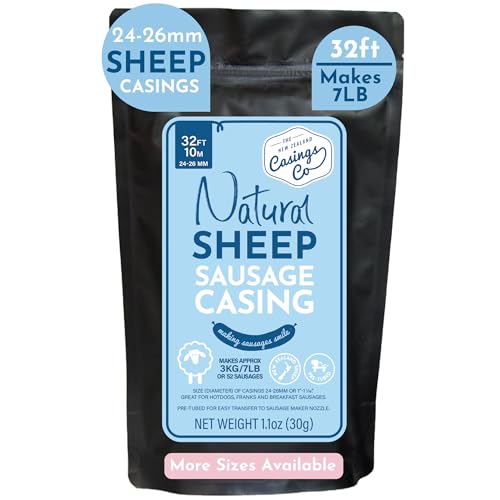 Natural SHEEP Casings for Sausage Making, 10m of 24-26mm, Ideal Sausage Casings for Chipolata, Breakfast Sausage and Chorizo, Pre-Tubed, Edible, A Grade, Halal, from New Zealand, makes 3kg Sausages