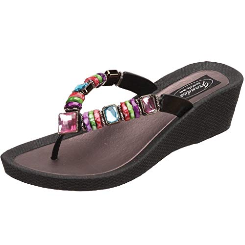 Women's 26462E Rainbow Wedge Jeweled Waterproof Molded Sole Summer Thong Sandal