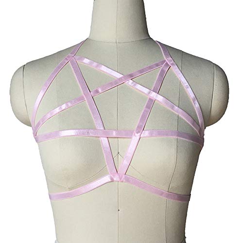 Woman Pentagram Body Harness Bras Dance Underwear Accessories Elasticity Hollow Punk Goth Belt (Purple)