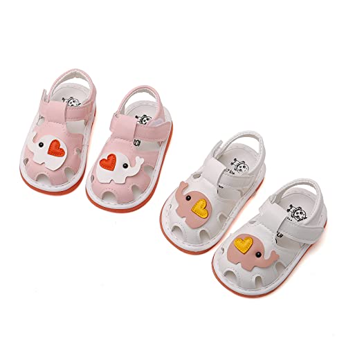Image of WILLFUN Baby Boy Girl Summer Infant Squeaky Sandals Premium Rubber Sole Closed-Toe Non-Slip Shoes Toddler First Walkers