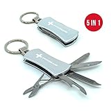 mini taschenmesser+werbegeschenk TopSpirit Schlüsselanhänger Multitool 5 in 1 Silber. Design & Concept in Switzerland - Assembled in China.