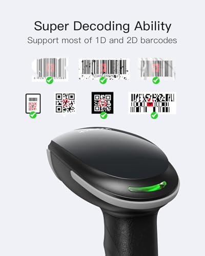 Image of Inateck 2D Barcode Scanner with Intelligent Stand, Wireless QR Code Scanner, Handheld Scanner with APP and SDK, 2D Imager with 2600mAh Battery, BCST-35 Gray