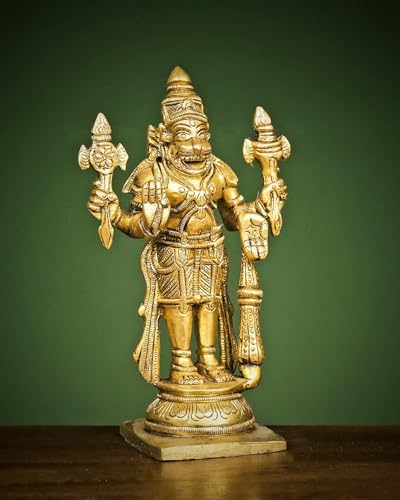 Estatua de Narasimha Dev Vishnu en latón 5.75 pulg miniatura 6