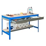 Simon Rack Etabli d’Atelier, Capacité de Charge 400 kg, 842x910x610 mm, Étagère Tiroir de Rangement, Table de Travail Bricolage, Bleu/Bois   BT0