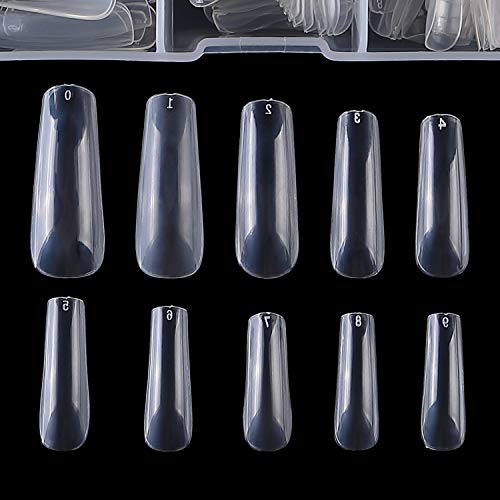 Coffin Nails Long Fake Nails -Long Full Cover False Nail Tips Ballerina Nails Ballet Nails with case 10 Sizes for Nail Salons and DIY Manicure (Clear)