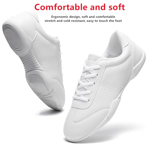 Cheer Shoes for Girls Womens White Cheer Shoes Youth Cheerleading Shoes Competition Sports Training Athletic Comfortable Flats Breathable Soft Kids Cheer Sneakers3