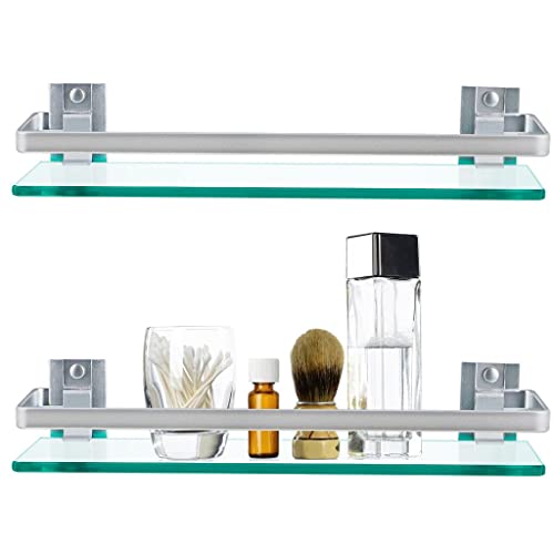 Sanbege 2-Pack Tempered Glass Bathroom Shelf With Rail, 15" X 4.5" Rectangular Shower Caddy, Wall Mounted Floating Shampoo Holder For Lavatory, Kitchen, Living Room #TOP1