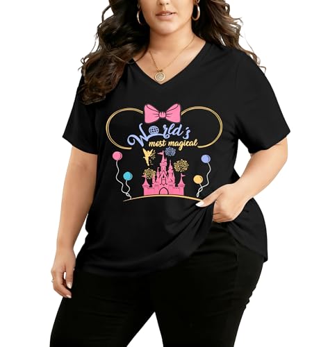 Image of NANYUAYA Plus Size Magic Shirts for Women Castle Kingdom Graphic Magical T Shirt Cute Holiday Princess Tee Vacation Tops