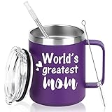 Cpskup Gifts for Mom, World's Greatest Mom Insulated Stainless Steel Coffee Mug Travel Mug, Mother's Day Gifts for Mom, Birthday Christmas Gifts for Mom to Be Mother Mama Mommy New Mom(12oz, Purple)