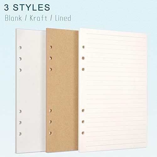 Toplive A5 Refill Paper, [3 Pack] 100GSM Thick Refillable Paper 6-Holes Filler Inserts Paper 135 Sheets 270 Pages A5 Paper for Ring Binder Journal Notebook Planner-Kraft Paper
