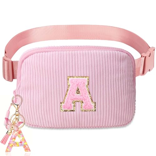 Image of Birthday Gifts for Teenager Girls Kids - Personalized Belt Bag for Girls Women Fashion Waist Packs Trendy Travel Fanny Pack Crossbody Bags with with Initial Letter Patch Cute Stuff A