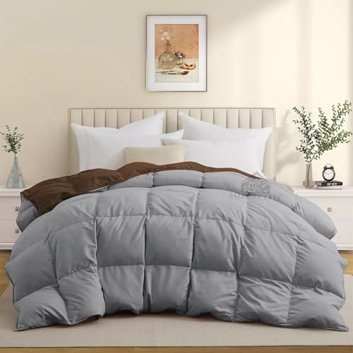 Image of Super Comfort Reversible 500 GSM Comforter King Size (90 inchX106 inch) - Heavy Winter Comforter 500 GSM Microfiber Fill - Duvet /Blanket King Size - Chocolate Brown /Silver Grey Color