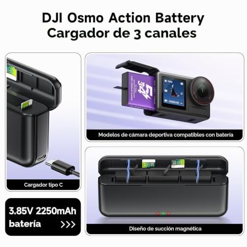 Batería Osmo Action 5 Pro con cargador triple para evitar cortes 2