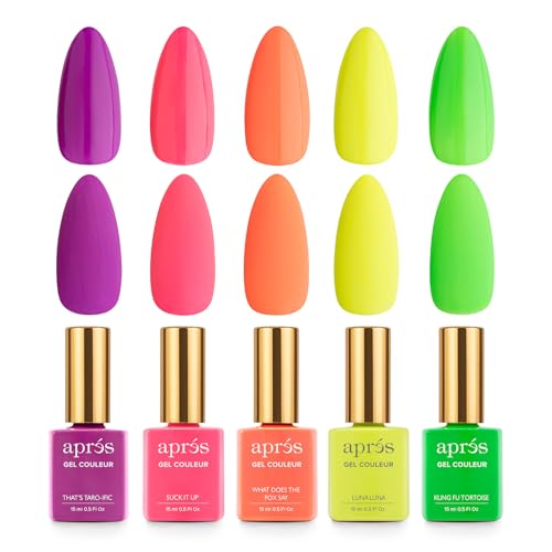 Image of Apres Gel Couleur Combo Set, 5 Color Gel Nail Polish, Bright Nude Pastel Colors with Brush-X Nail Art Brush, 2024 Edition (Set 3)