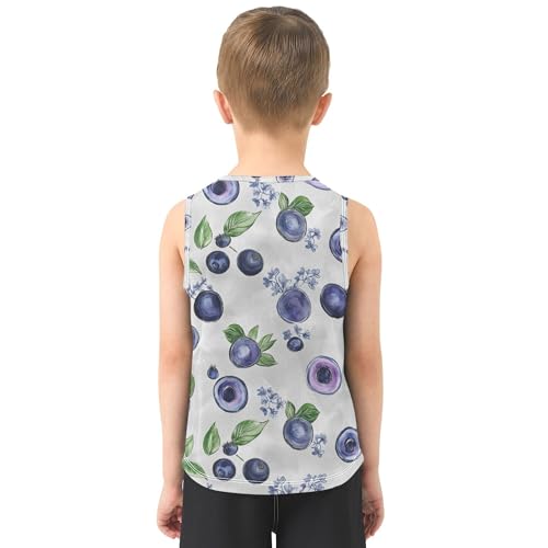 JUNZAN Art Blueberries Fruit Silver Children Tank Top Sleeveless Teens Vest Toddler Undershirts for Fitness Travel Swim 3T3