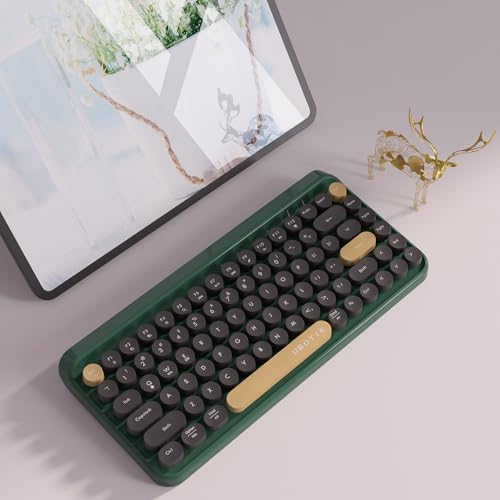 Image of UBOTIE Portable Bluetooth Colorful Computer Keyboards, Wireless Mini Compact Retro Typewriter Flexible 84Keys Design Keyboard (New Dark Green)