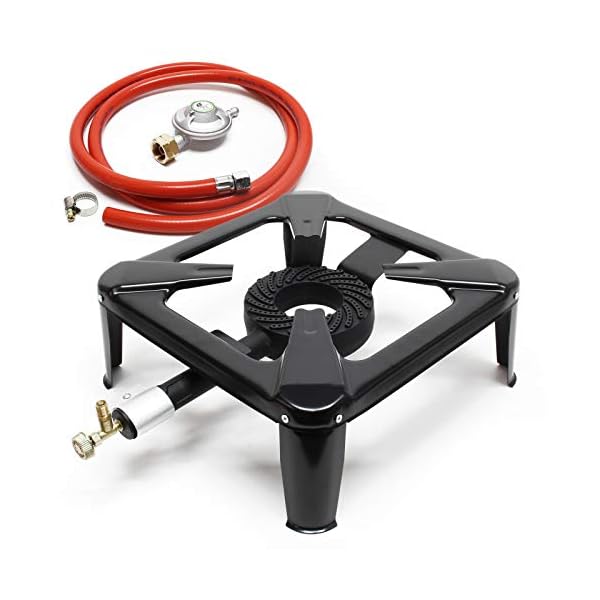 Wiltec Campingkocher Set mit Gaskocher, Gasschlauch und Druckregler 28 mbar für Italien Outdoor Camping Gaskocher Set