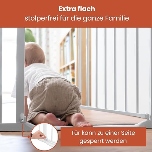 hauck Clear Step Autoclose 2, Weiß - Kinderschutzgitter Hundegitter Verstellbare Breite 75-80cm, 77cm Hoch, Selbstschließend, Flacher Einstieg, Beidseitige Einhand Öffnung, ohne Bohren