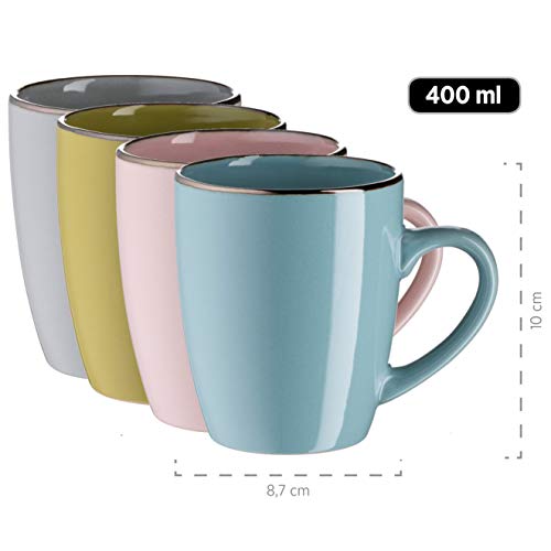 MÄSER 931726 Metallic Rim, Modernes Geschirr Set für 4 Personen mit messingfarbenem Rand, 16-teiliges Kombiservice mit randlosen Coupe-Formen, bunt, Steinzeug, Fresh