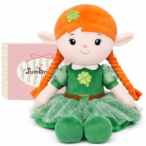 Jumbrace Soft Baby Doll Toys (16'') Lucky Elf Girl Doll Birthday Gift St. Patrick's Day Easter Gift for Girl Toddler Kids (Green)