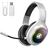 Awinnasey PH1 Kabelloses Gaming-Headset für PS5, PS4, PC,2,4 GHz Bluetooth-Gaming-Kopfhörer mit Mikrofon mit Geräuschunterdrückung, Gaming-Headset mit LED-Licht, 7.1 Surround Sound, Cremeweiß