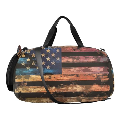 Duffle Bag for Boys or Girls with Shoes Compartment, Rainbow American Flag Print Sports Travel Bag Overnight2