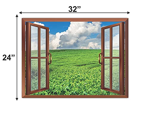 Image of CVANU Attractive View of Green pairies in a Sunny Day with Blue Sky Filled with Clouds Removable Faux Window Wall Sticker /Decals for Living Room etc Cv 35