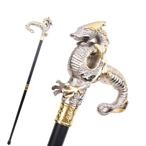 Golden White Luxury Dragon Walking Cane Fashion Decorative Walking Stick Gentleman Elegant Cosplay Cane Knob Crosier 93cm