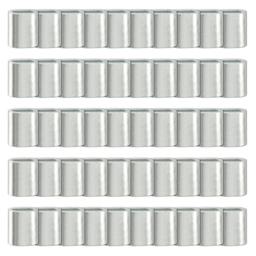 KYLOS Abrazaderas de Aluminio para Cables - 50 Unidades de 3 mm - Manguitos de Sujeción para Cuerdas y Cables de Acero - Conectores Metálicos Duraderos y Resistentes