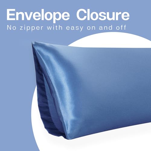 Image of MR&HM Satin Body Pillow Cover, Soft and Breathable Body Pillow Case with Envelope Closure, Cooling and Silky Long Pillowcase for Hair and Skin,Grey (20x54, Sky Blue)