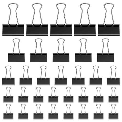 105 Pezzi Clip per Raccoglitori, 15 mm/ 19mm/ 25mm/ 32mm clip fermacarte in Metallo, mollette nere pieghevoli, Doppio FoldBack Binder Clips morsetti Carta, ideali per carta e documenti