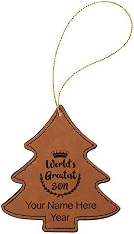 Miniatura 2 de LaserGram Personalized Christmas Ornament, World's Greatest Son, Faux Leather, Custom Laser Engraved Gift Idea (Tree Shape, Dark Brown)