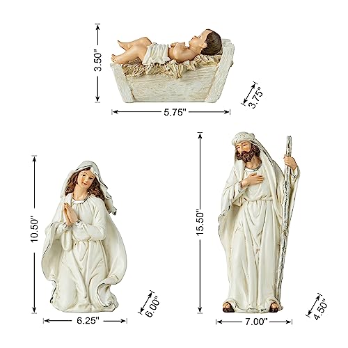 Image of Glitzhome 15.5 Inch Oversized Nativity Sets for Christmas Decor Set of 12 Nativity Scene Collectible Figurine Sets for Tabletop Decor Xmas Resin Ivory Nativity Figurines Set Animals Figurines
