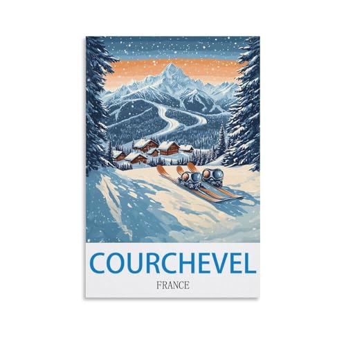 Poster de voyage Courchevel vintage de 50x75 cm idéal pour une ambiance chalet alpin