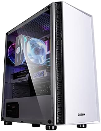 Zalman R2 White ATX Mid Tower Gaming PC Case, Mesh Front Panel, Tempered Glass, Top I/O Ports, 120mm Spectrum RGB LED Fan, Cooling System - White