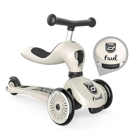 Scoot and Ride Highwaykick 1 Ash personalisierbar 2in1 Kinderroller & Laufrad Roller ab 1 Jahr bis 5 Jahre Höhenverstellbar & Kippsicher Premium Kickroller für Kinder