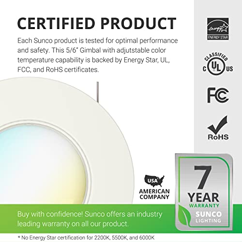 Sunco Led Can Lights Eyeball Retrofit Gimbal 5/6 Inch Recessed Lights Dimmable, 12W=60W, 5 Colors (2700K/3000K/3500K/4000K/5000K), 800 Lm, Directional Angled Trim Adjustable Ceiling Downlight, Ul #TOP5