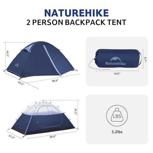 Image of Naturehike Bleik-A 2-3 Person Camping Tent, Waterproof Double Layer Lightweight Backpacking Tents for Camping