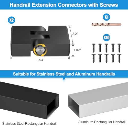 Image of 2Pack Handrail Vertical Pivot Connectors - Flat Handrail Accessories, POM Handrail Connector Fittings for Rectangular Cable Railing Handrail, Stair Cable Railing System, RG01-V