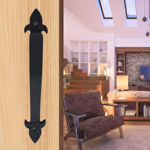 Image of 2-Pack 11 Inch Spear Tip Hammered Barn Door Handle - Black Cast Iron Pull for Sliding Doors, Gates, Sheds, Fences, Closets - Indoor Outdoor Farmhouse Hardware