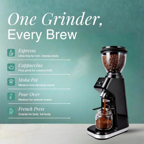 Image of Electric Coffee Grinder, 300 Grams Bean Capacity, 150 Watt Powerful Motor, 30 Grind Settings, Touch Interface, Adjustable Timer, Ideal for Ground Coffee-Espresso, Cappuccino, Americano