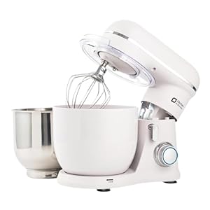 Kitchen in the box Small Stand Mixer, Mini Food Mixer for Baking with Two 3.5L Bowls, Dough Hook, Whisk, Beater, 10 Speed Settings Portable Lightweight for Daily Use (Grey White)